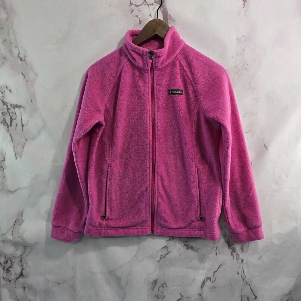 Columbia Jacket Girls Large 14 16 Pink Youth Fleece Full Zip Bubblegum Hot
